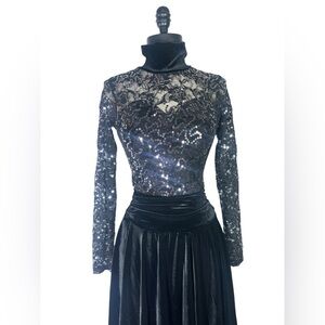 Algy black plush velvet lace and sequin performance dress size small